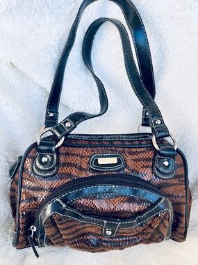 Vintage Rosetti Y2K Animal Tiger Stripe Faux Leather Shoulder Bag Satchel Pocket